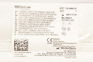 Teleflex DSTC-28S Thoracic Catheter Straight 28 FR. Soft (x)